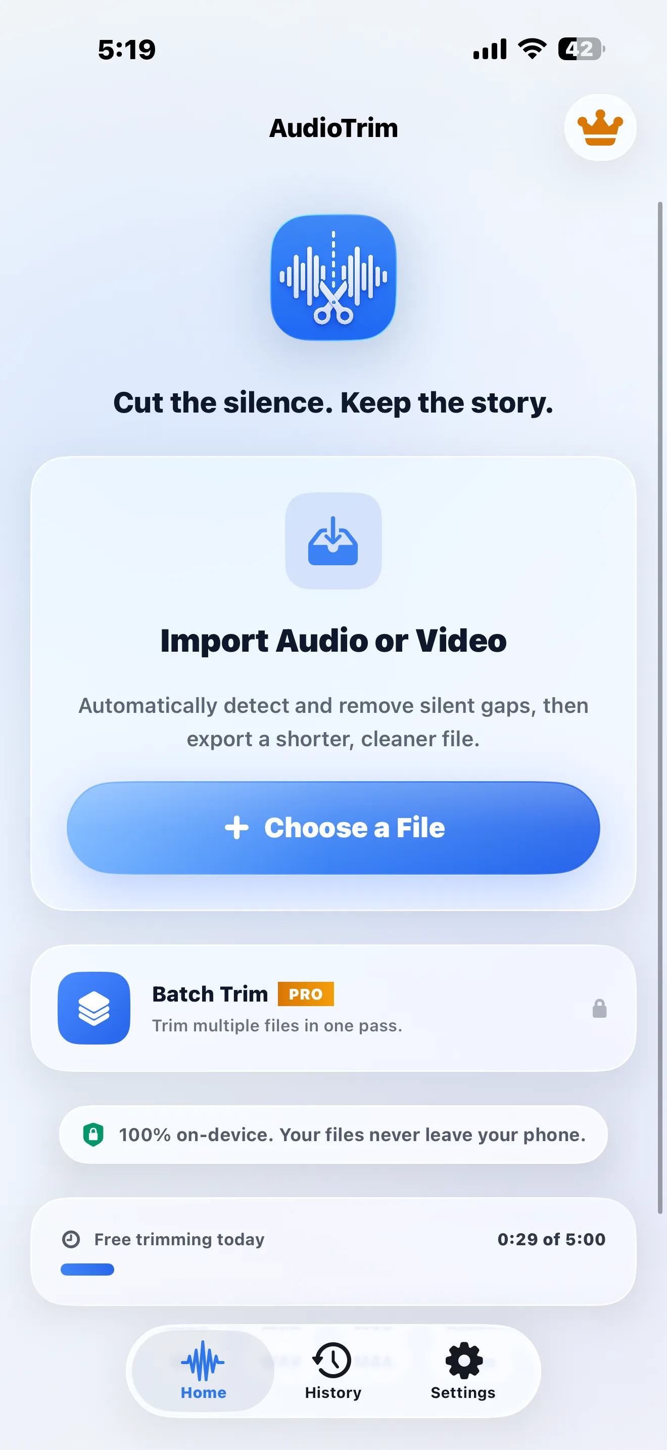 audio trim pro remove silence iphone screenshot — home screen