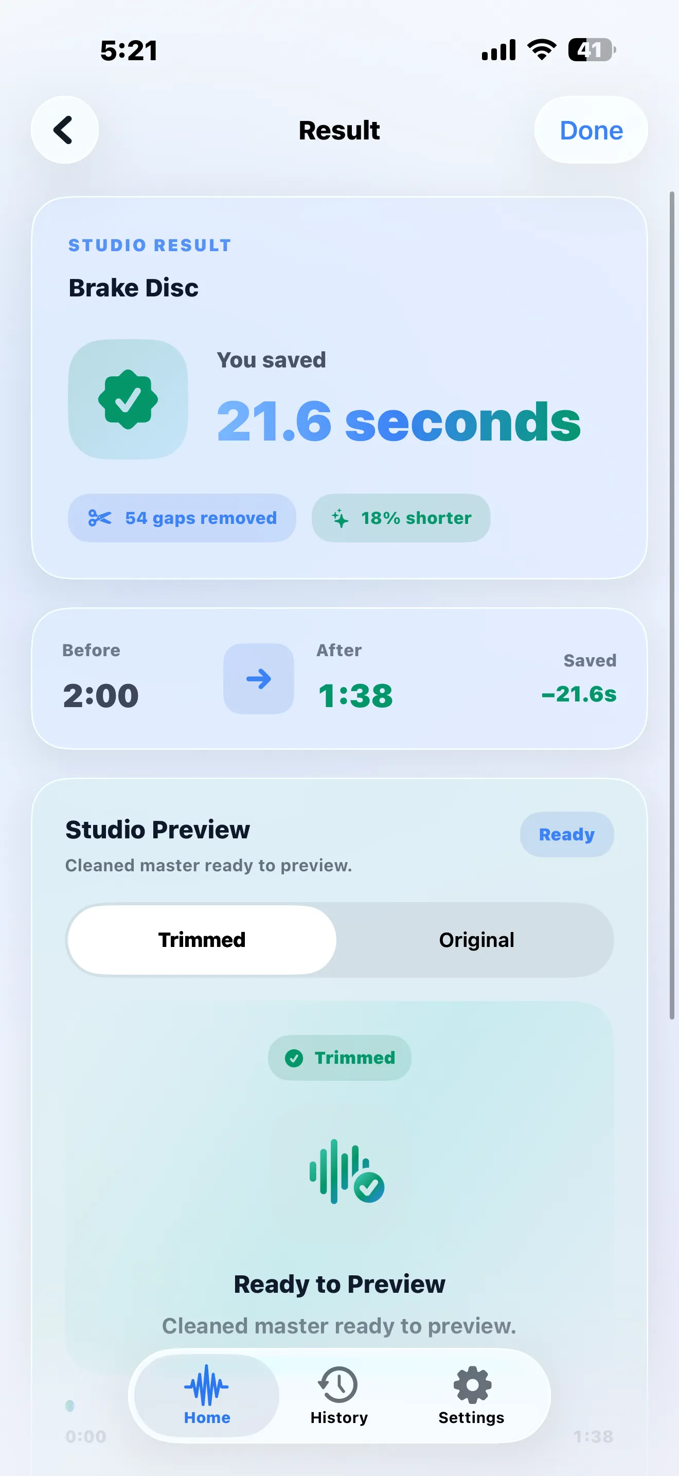 audio trim pro remove silence iphone screenshot — trim result