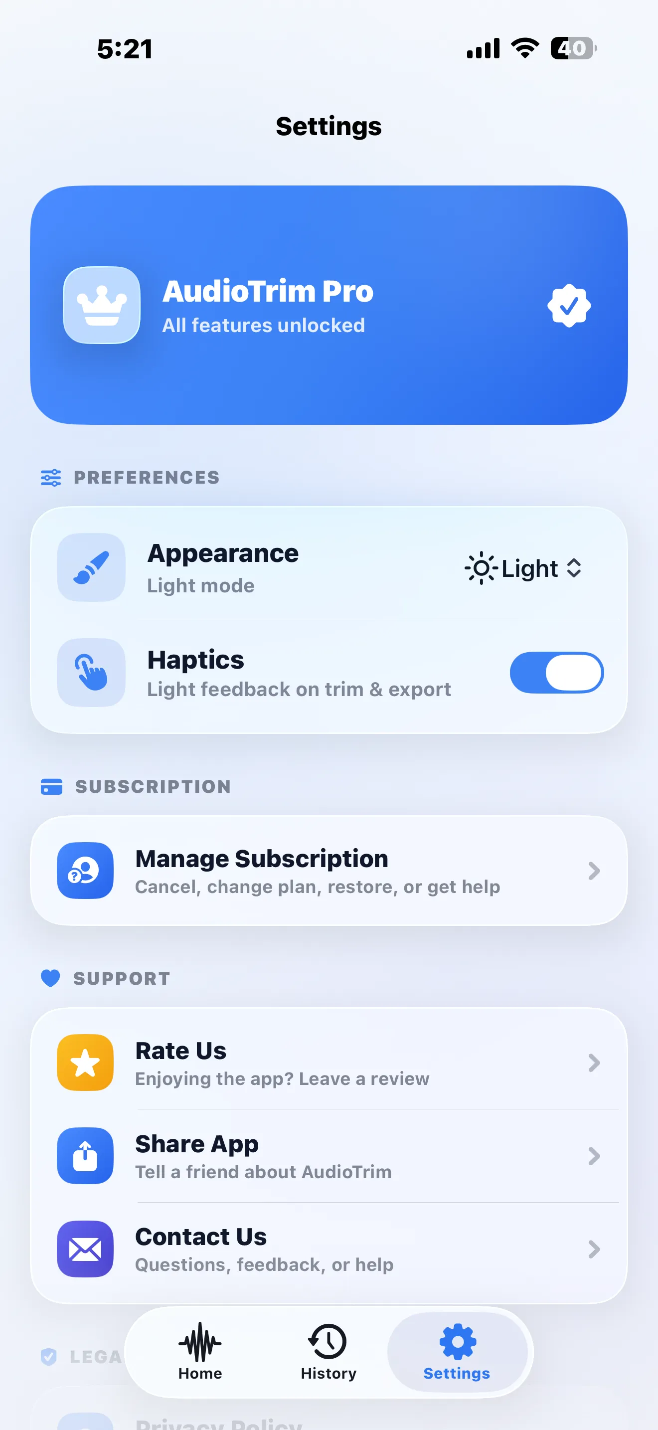audio trim pro remove silence iphone screenshot — settings