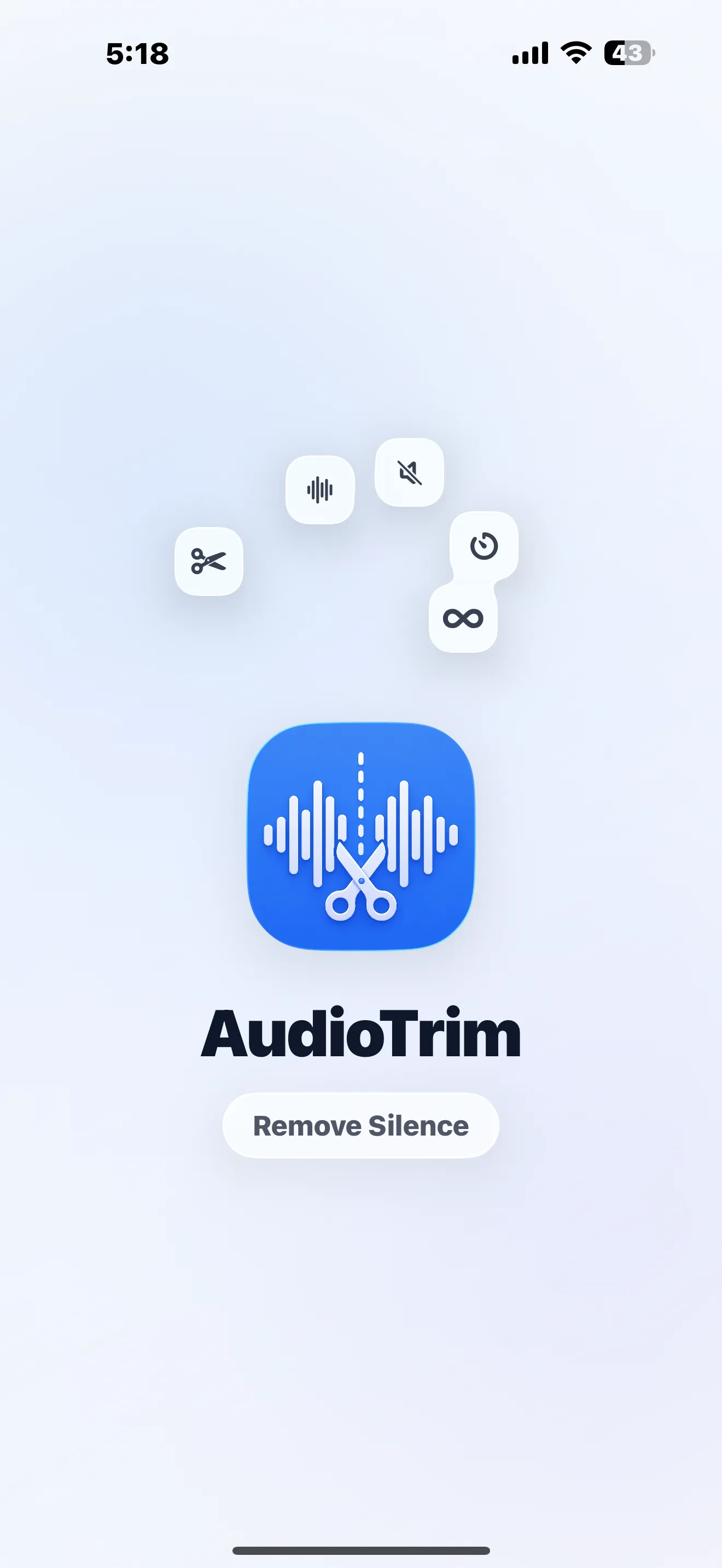audio trim pro remove silence iphone screenshot — splash screen